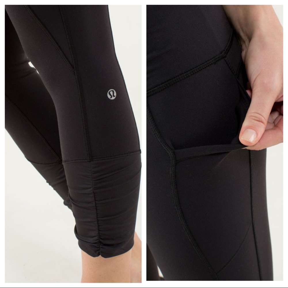 RARE Lululemon Practice Daily Crop - Black Pockets Scrunch Ankle Detail